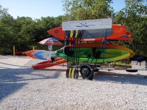 Kayaks hanged on a stand