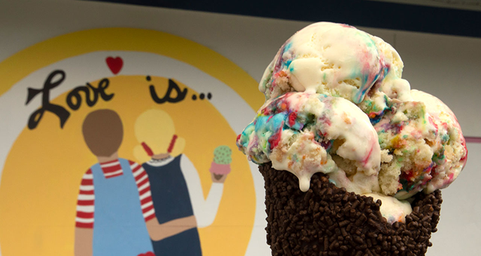 Ice cream in a chocolate cone